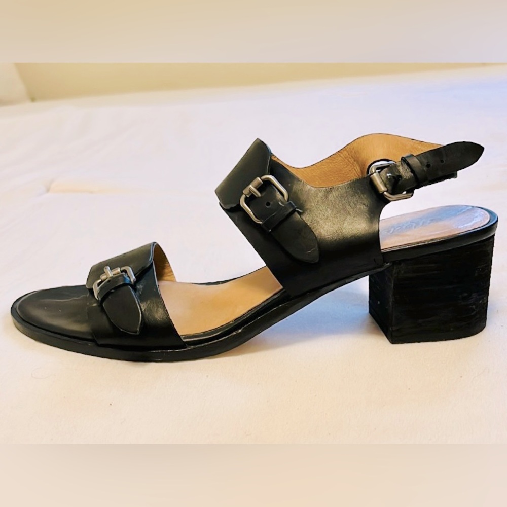 Madewell Black Leather Open toe Buckled Strap 2.5 Blocked Heel Sandal Womens 8.5